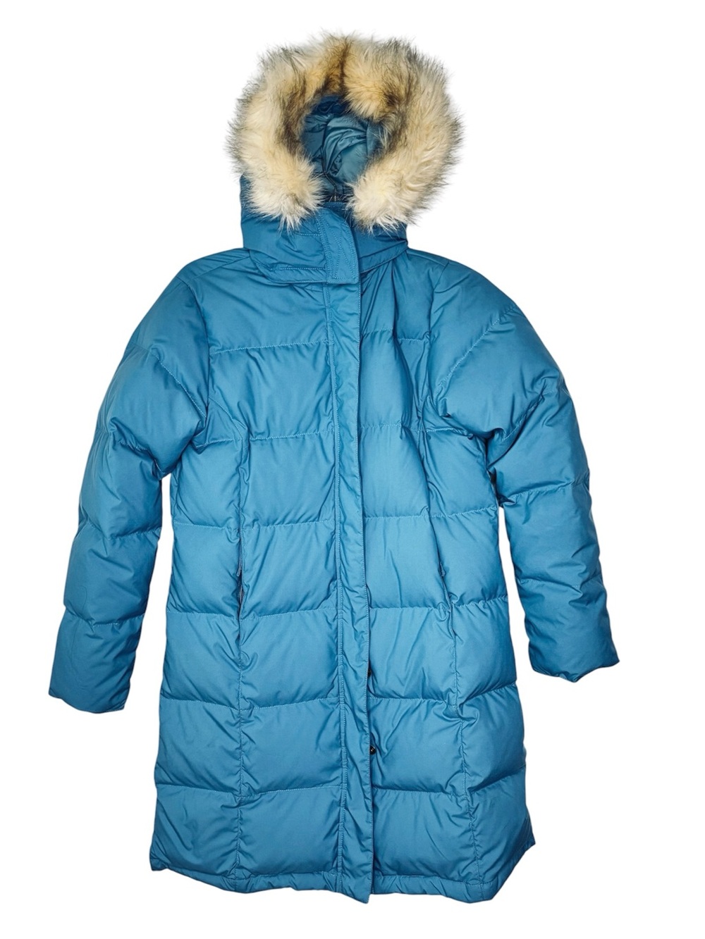 LL Bean Down Ultrawarm Three Quarter Length Puffer Parka Coat Faux Fur Hood